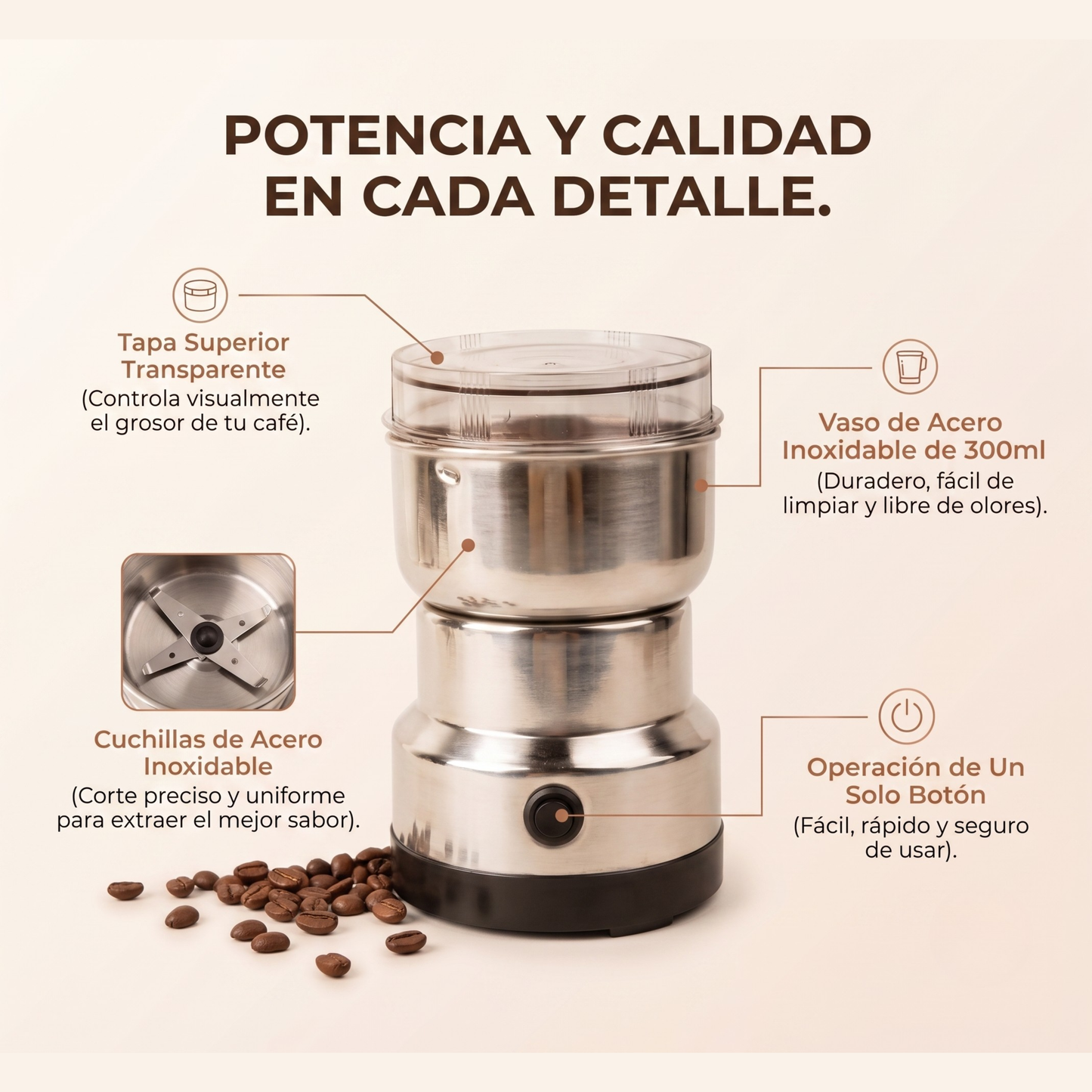 Moledor Eléctrico de Café - Para Iniciar tus Mañanas con el Aroma más Cálido en Segundos
