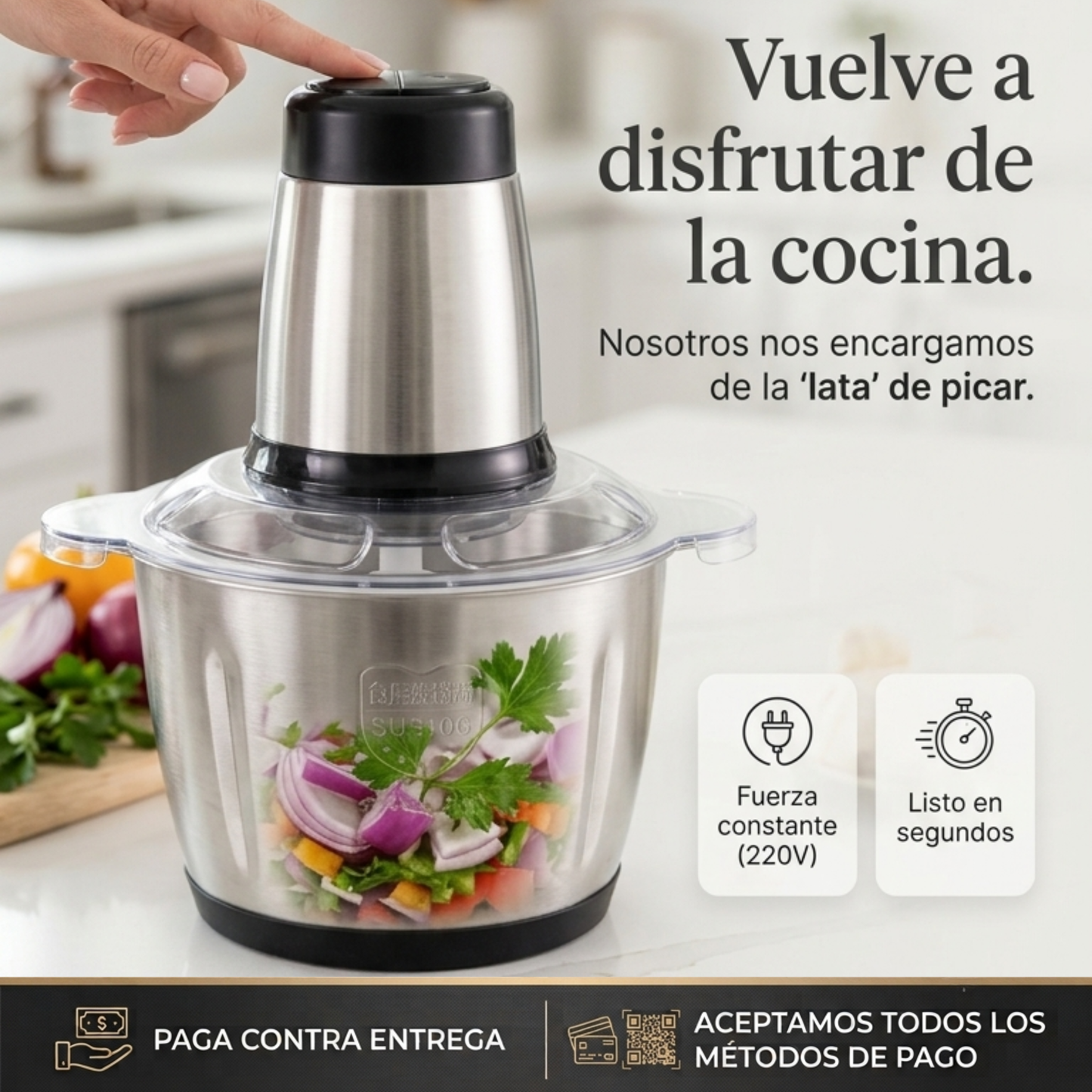 VELO CHEF PICADORA  ELECTRICA MULTIUSO - Procesa tus Ingredientes - Haz la Parte Pesada de Cocinar en Solo 10 Segundos