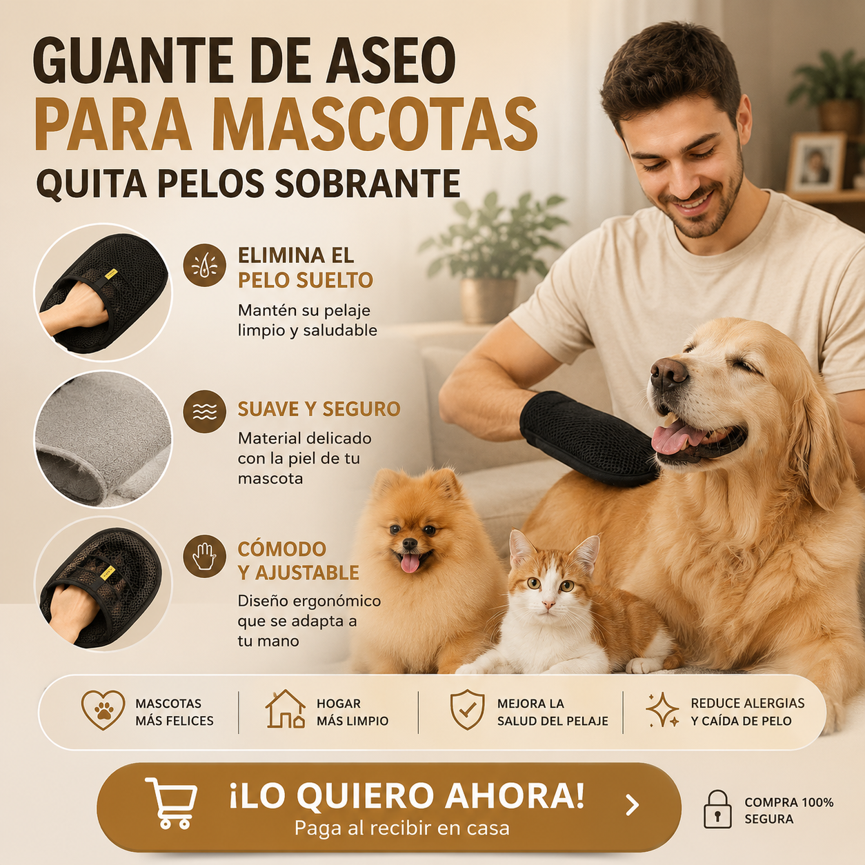 Guante de Aseo para Mascota |Quita Pelo Sobrante.