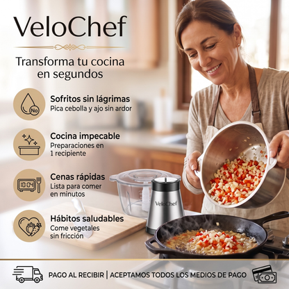 VELO CHEF PICADORA  ELECTRICA MULTIUSO - Procesa tus Ingredientes - Haz la Parte Pesada de Cocinar en Solo 10 Segundos