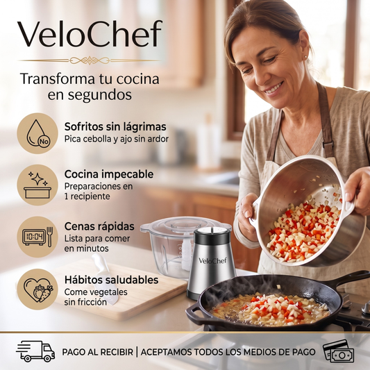 VELO CHEF PICADORA  ELECTRICA MULTIUSO - Procesa tus Ingredientes - Haz la Parte Pesada de Cocinar en Solo 10 Segundos